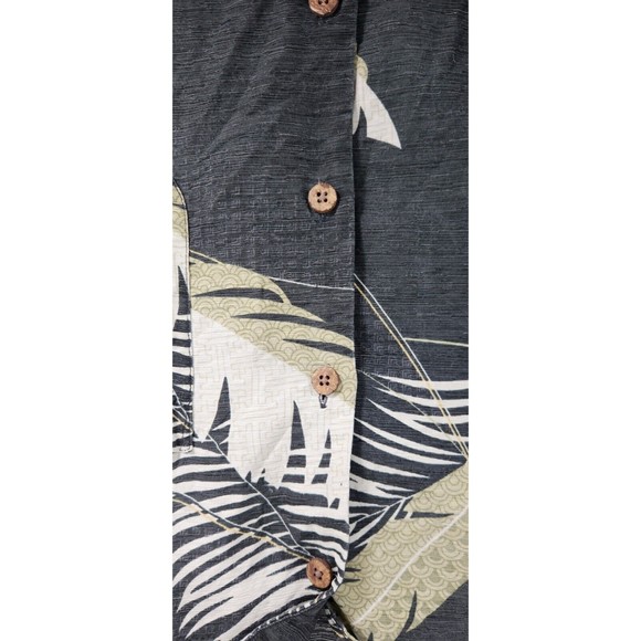 TOMMY BAHAMA Vtg Gray Floral Hawaiian Camp Shirt 70% Silk 30% Linen - Men's M - Picture 9 of 9
